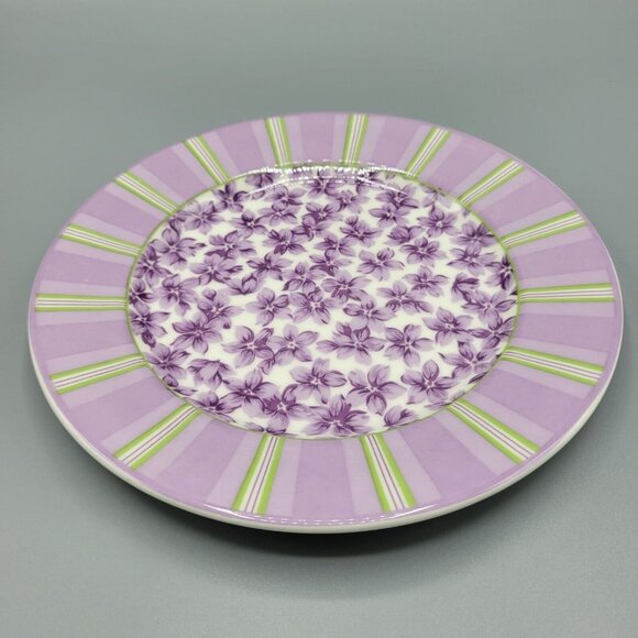 2 Waverly Garden Room Field Of Flowers Salad Plate 8.25" Purple Floral Striped - Picture 6 of 12